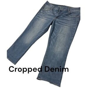 American Eagle Women's Cropped Flare Jeans Size 14 Short Medium Wash Denim